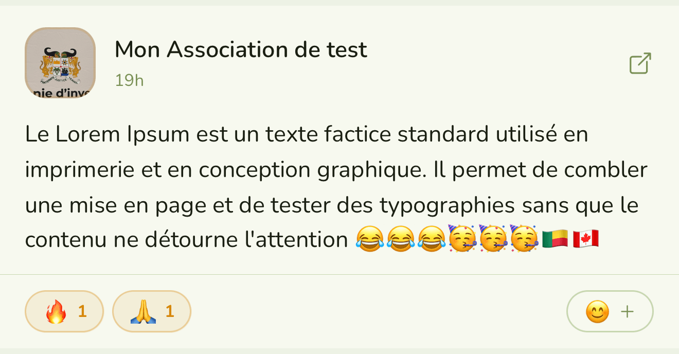 Publication du fil avec réactions emoji